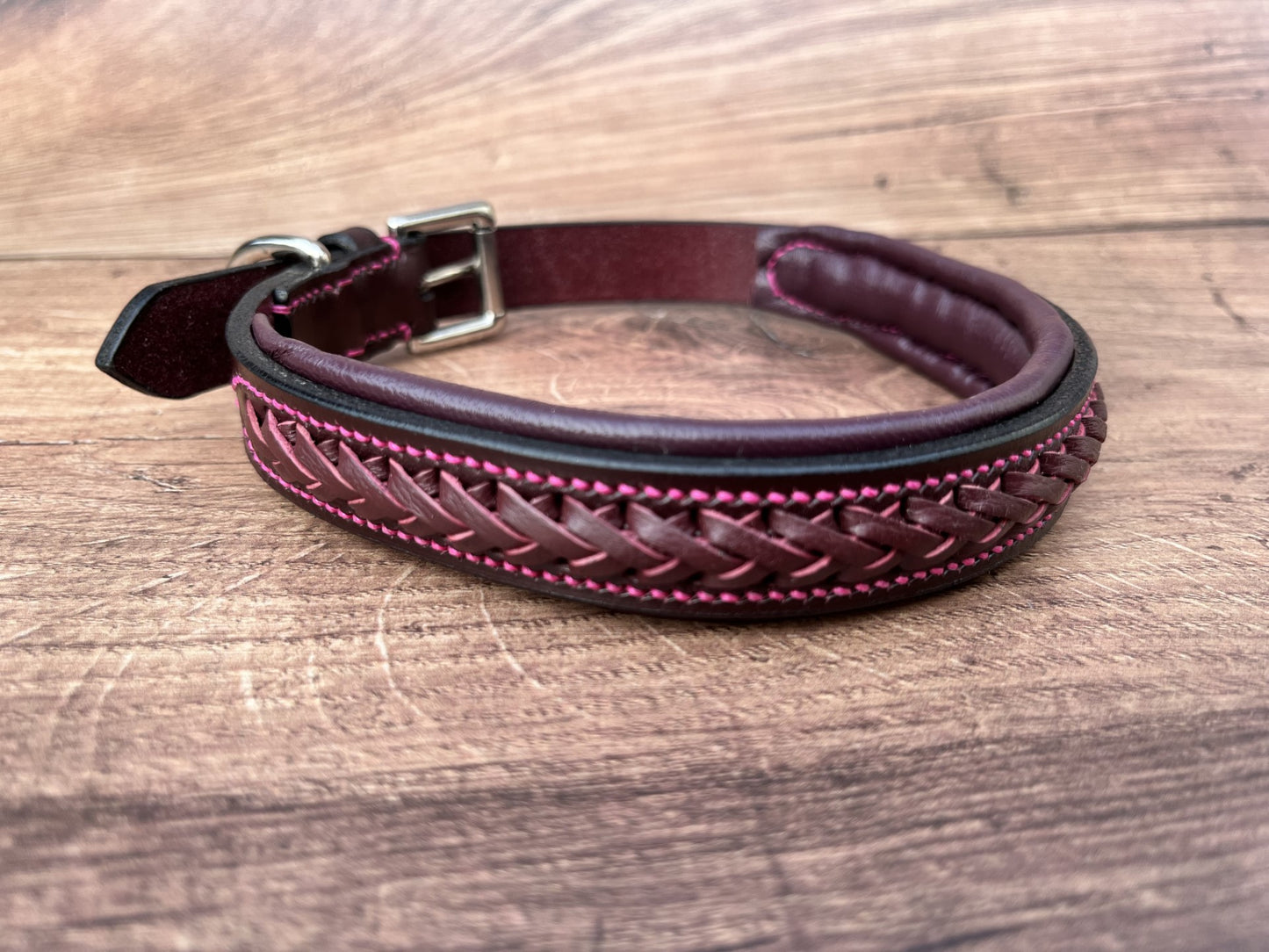 Handmade Padded Laced Leather Collar